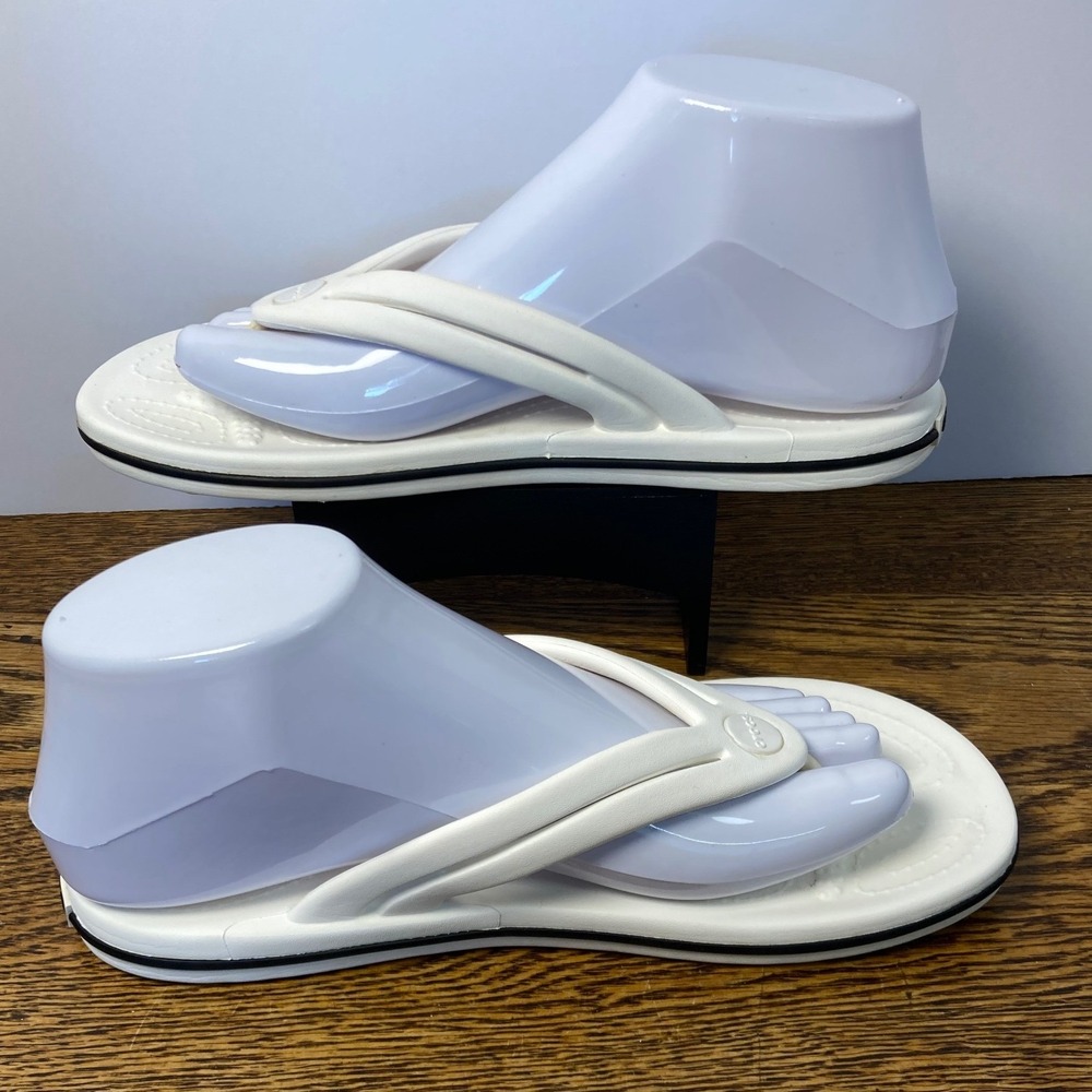 Crocs Crocband Flip White Black Women Size 7 Sporty Thong Sandals 11033 - Picture 4 of 7